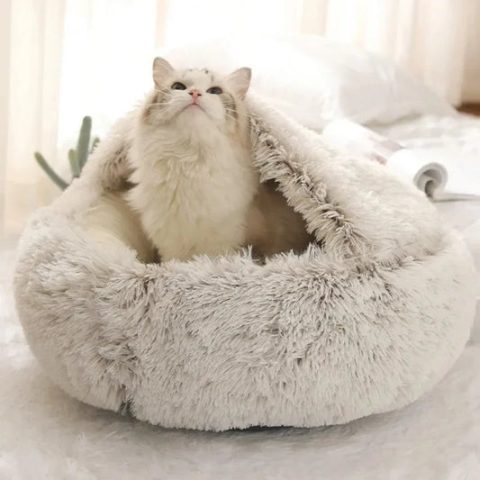 Soft Faux Fur Donut Calming Anti-Anxiety Pet Bed