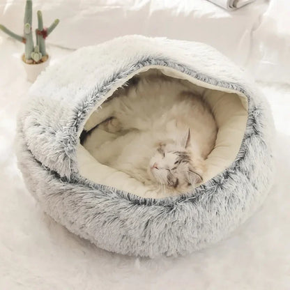 Soft Faux Fur Donut Calming Anti-Anxiety Pet Bed