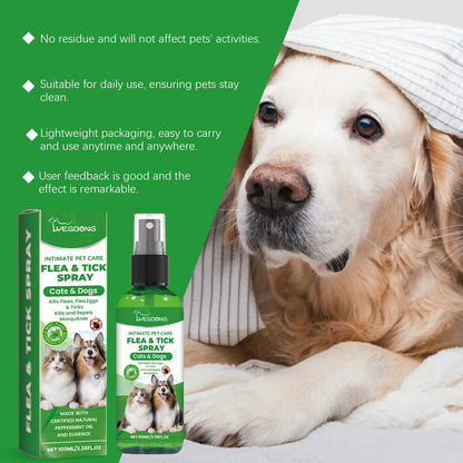 100ml Pet Flea Tick Prevention Spray Hypoallergenic Gentle Coat Skin Care for Dog and Cat with Non Irritating Daily Use