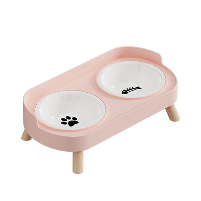 A Colorful Pet Double Bowl Fashion Feeding Large Capacity Stainless Steel Dog Bowl Drinking Water Neck Cat Double Bowl