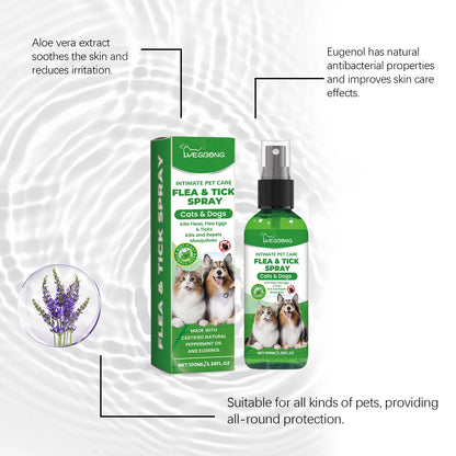 100ml Pet Flea Tick Prevention Spray Hypoallergenic Gentle Coat Skin Care for Dog and Cat with Non Irritating Daily Use